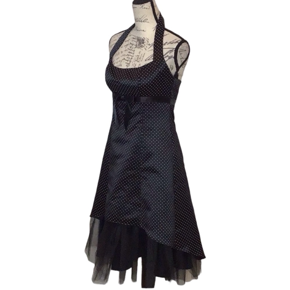 BETSY & ADAM Black White Polka Dot Halter Cocktail Dress Size 4 1940s style - Picture 2 of 7